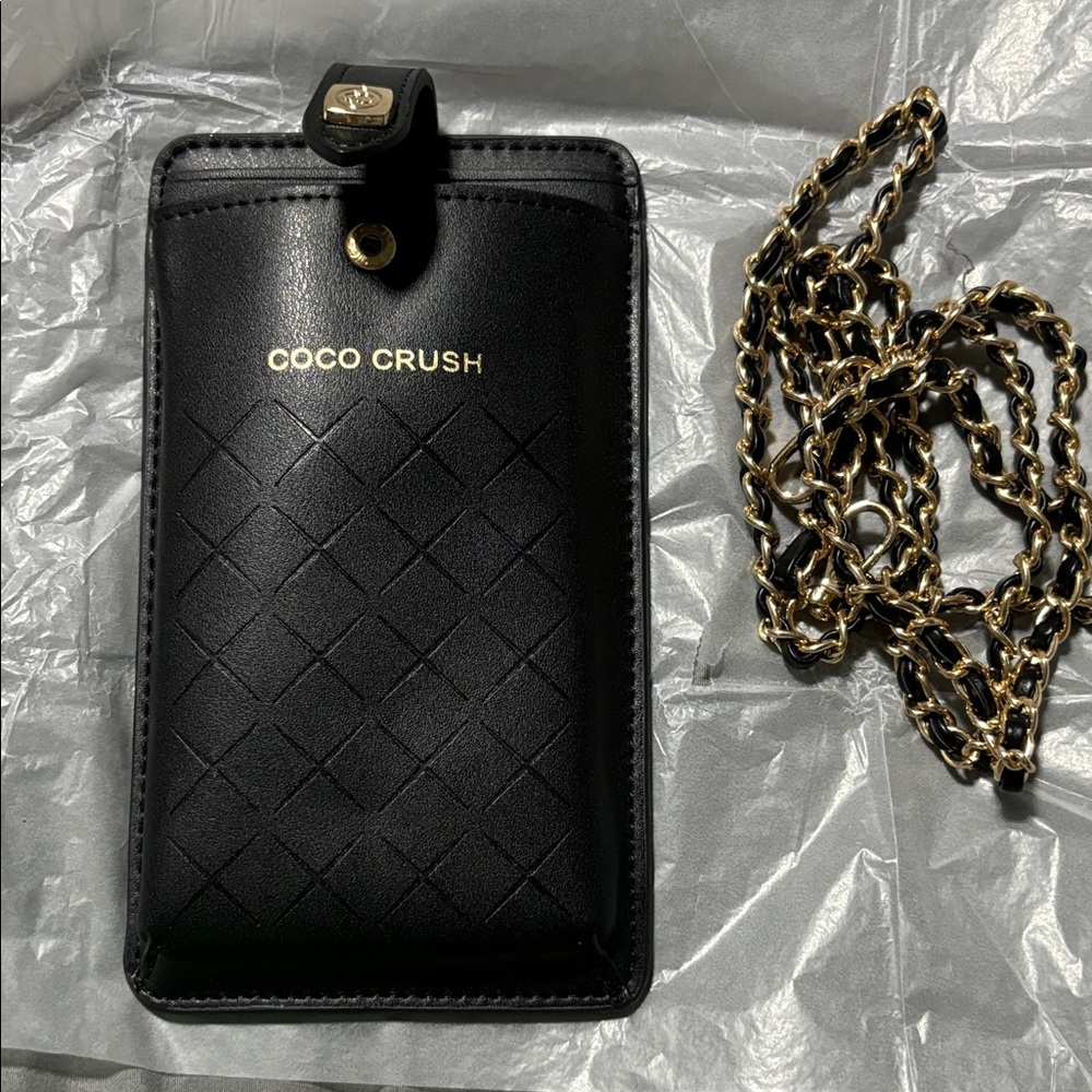 Coco Crush Black Quilted Phone Case with Gold Chain